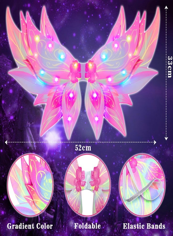 G.C 6pcs Girls Fairy Wings Costume Kids Toddler Light Up LED Butterfly Wings with Fairy Ears Wand Crown Tutu Halloween Princess Dress Up Gifts (Pink) - Image 3